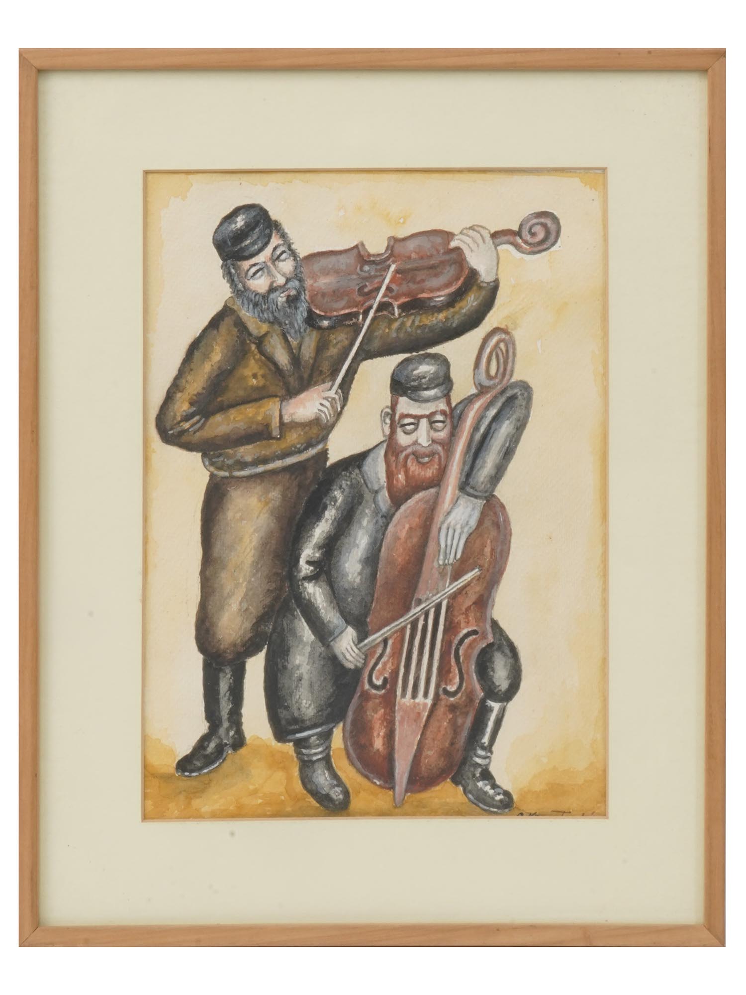 JUDAICA POLISH MIUSIC WATERCOLOR SIGNED BY ARTIST PIC-0